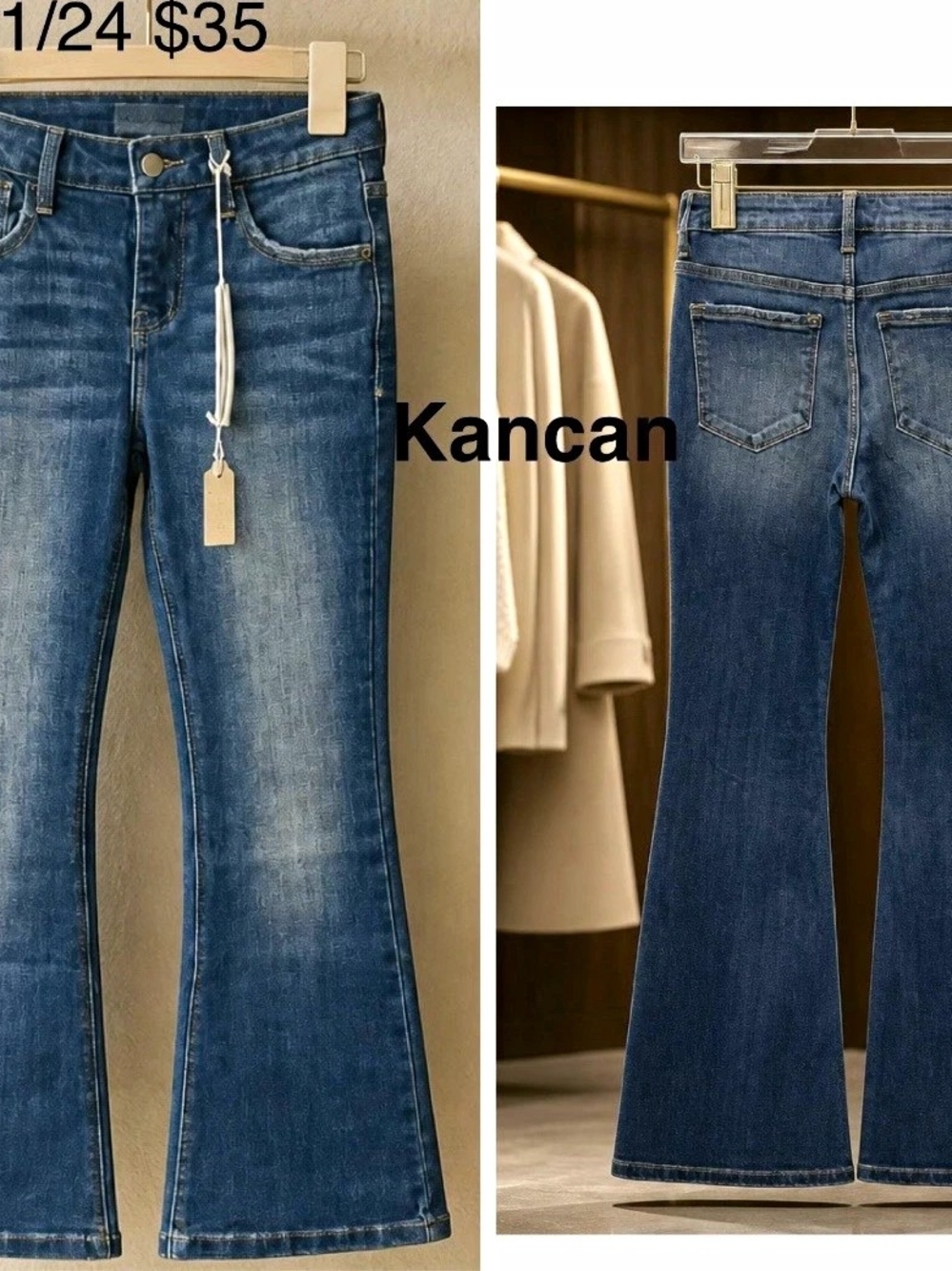 KanCan Girls Blue Flared Denim Jeans Size 24 Medium Wash Zip Button